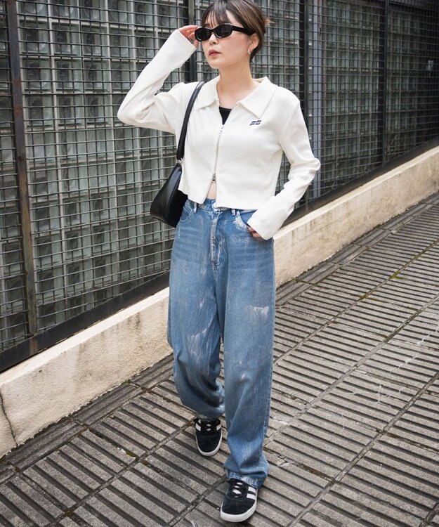 WEGO ヴィンテージウォッシュWZIPトップス ホワイト