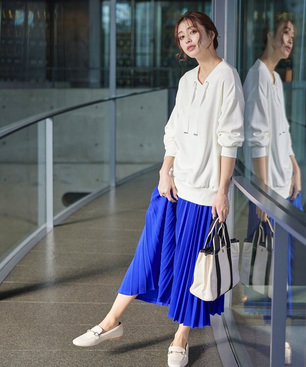 Tiaclasse 【ウエストゴム・洗える】カットソーアコーディオンプリーツスカート ブルー