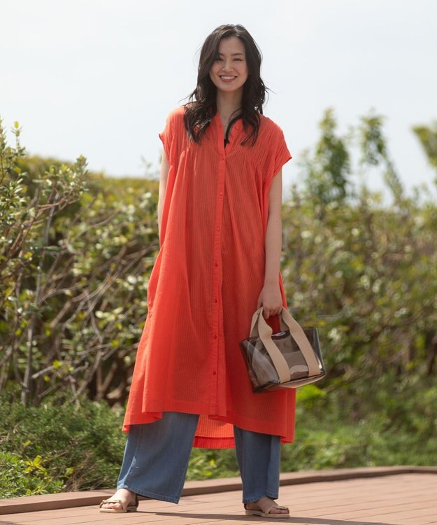 Green Parks フレンチスリーブシャーリングワンピース Orange