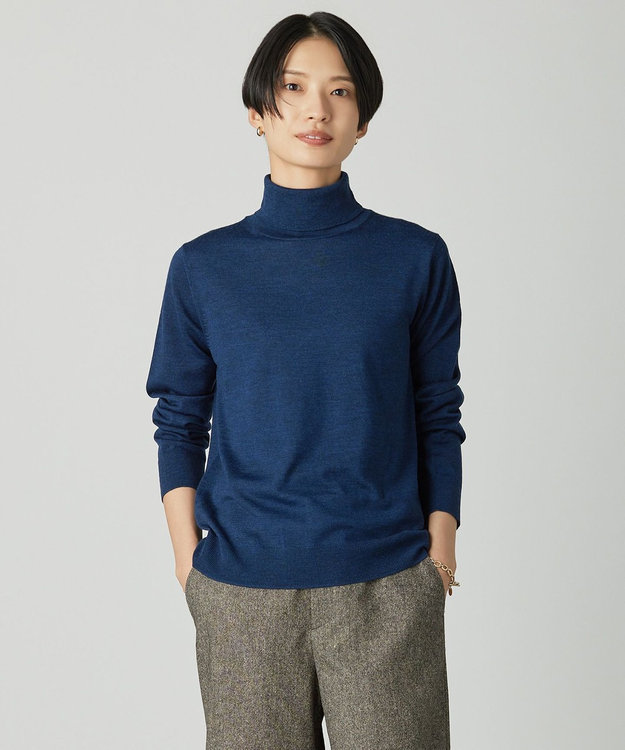 J.PRESS LADIES PURE WOOL タートルネック ニット ダークロイヤルブルー系