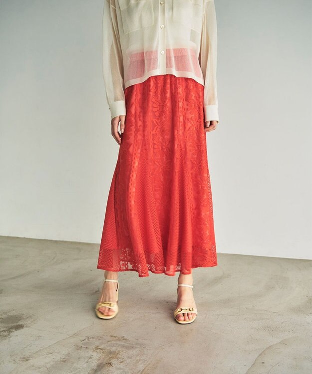 GRACE CONTINENTAL フレア刺繍スカート オレンジ