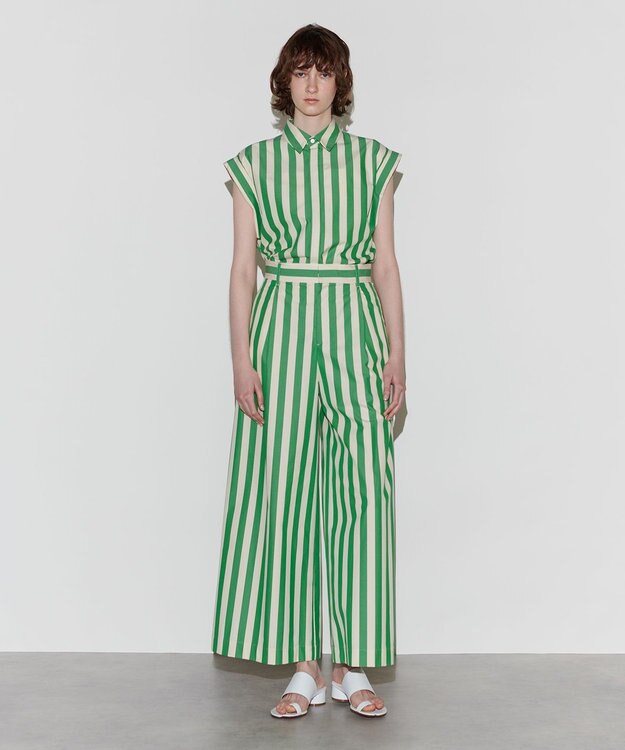 NAVE 【Nave 　洗える】ワイドストライプ ブラウス ライトグリーン系1