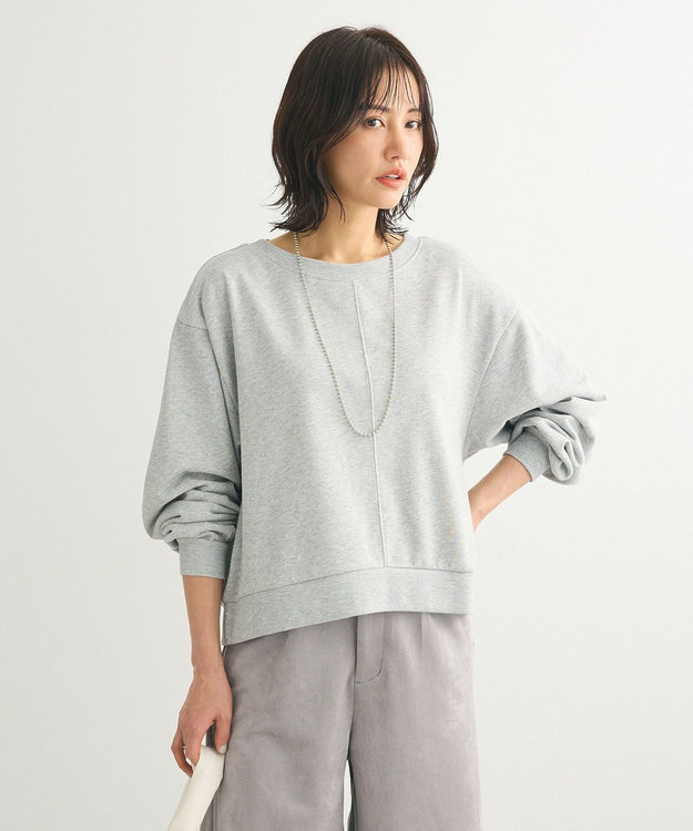 Green Parks ショート丈ラメ裏毛ボートネックプルオーバー Gray