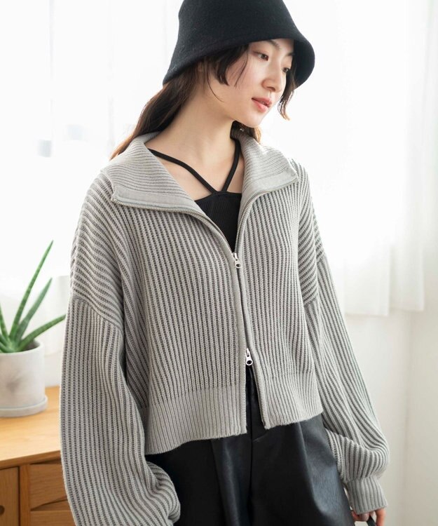 WEGO ダブルジップショートカーデ グレー