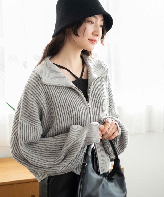 WEGO ダブルジップショートカーデ グレー