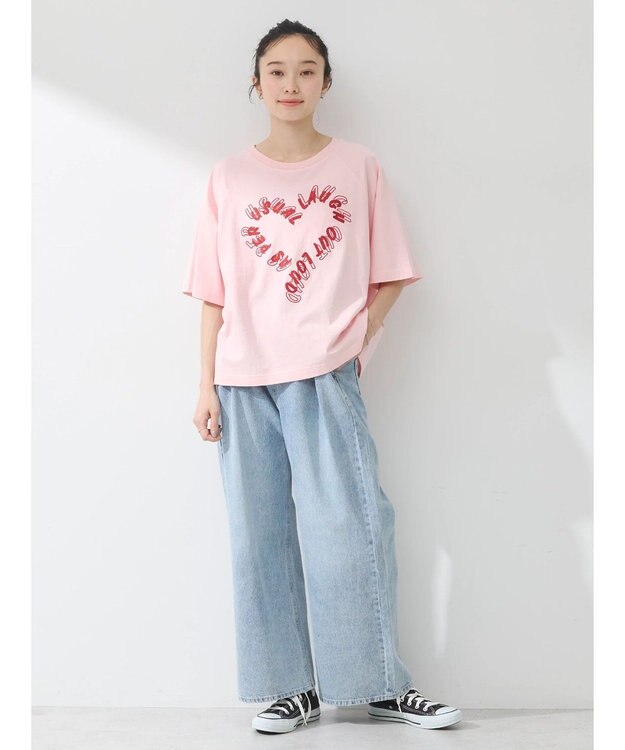 earth music&ecology ラメ刺繍ハートロゴＴ Pink