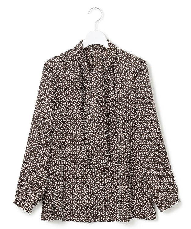 23区 【洗える】モダンジオメトリックプリント ブラウス ダークブラウン系