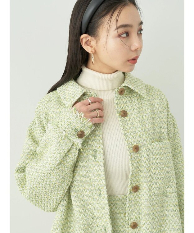 earth music&ecology ツイードシャツジャケット Lime Green