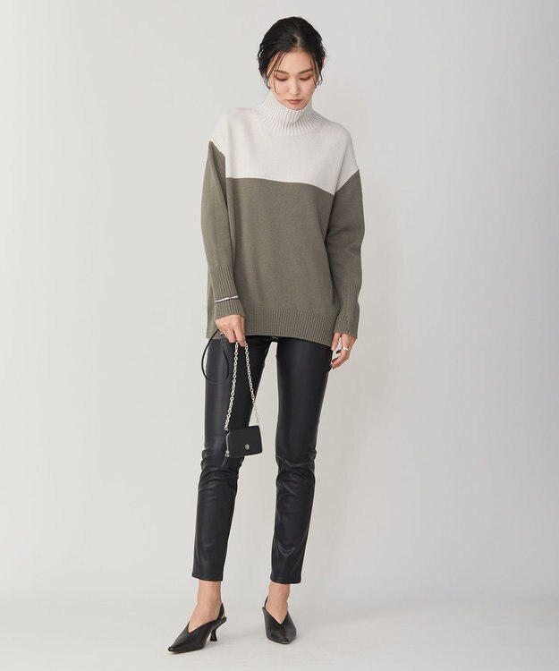 ICB 【新色追加・WEB限定カラーあり】 ソフトカシミヤミックス ハイネックニット アッシュカーキ×トープ系
