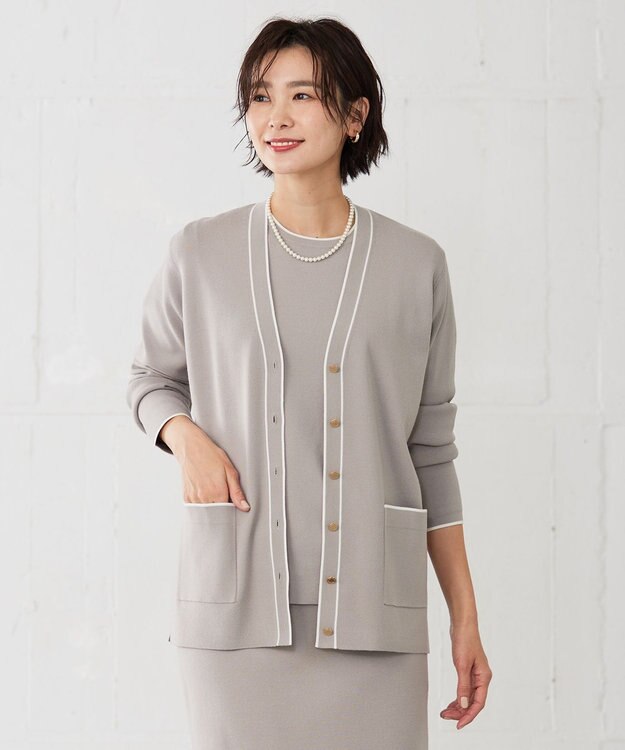 J.PRESS LADIES 【洗える】 レーヨンストレッチフルニードル カーディガン ベージュ系