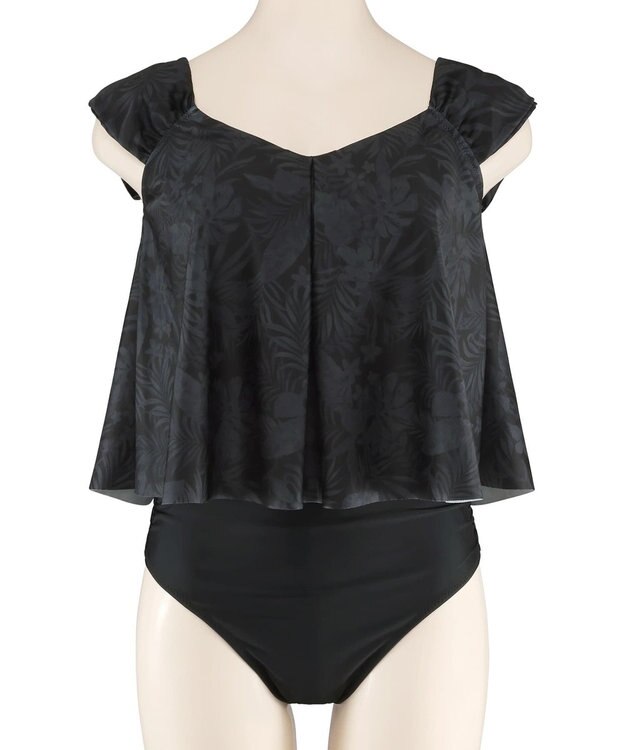 San-ai Resort（三愛水着楽園） プリントワンピ見えビキニ　9M・11L　【San-ai Resort（サンアイリゾート）】 ブラック