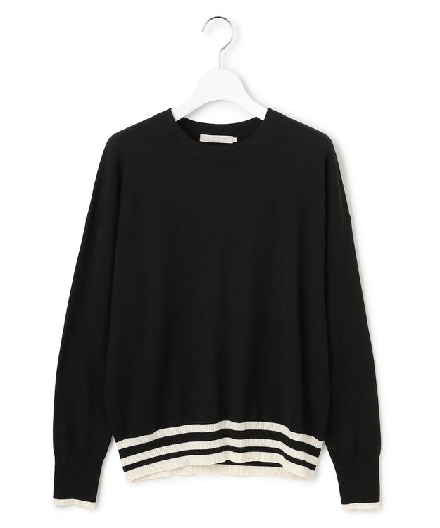 ICB ハイゲージソフトウール ニットプルオーバー ブラック×オフホワイト系