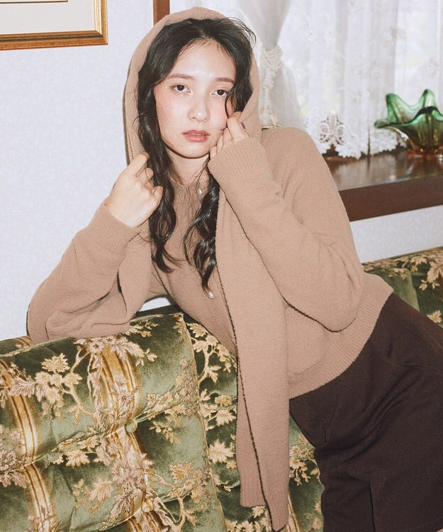 earth music&ecology 【イージーケア】パウダーシャギーフーディーマフラー Beige