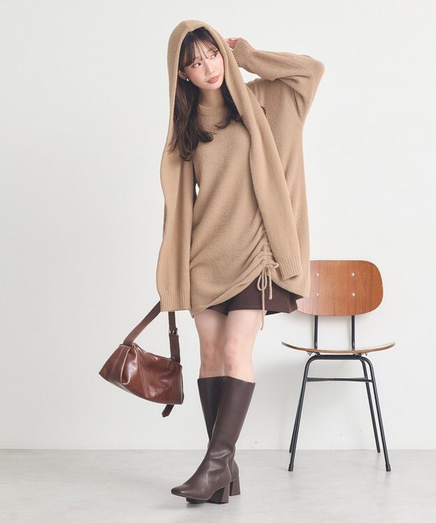 earth music&ecology 【イージーケア】パウダーシャギーフーディーマフラー Beige