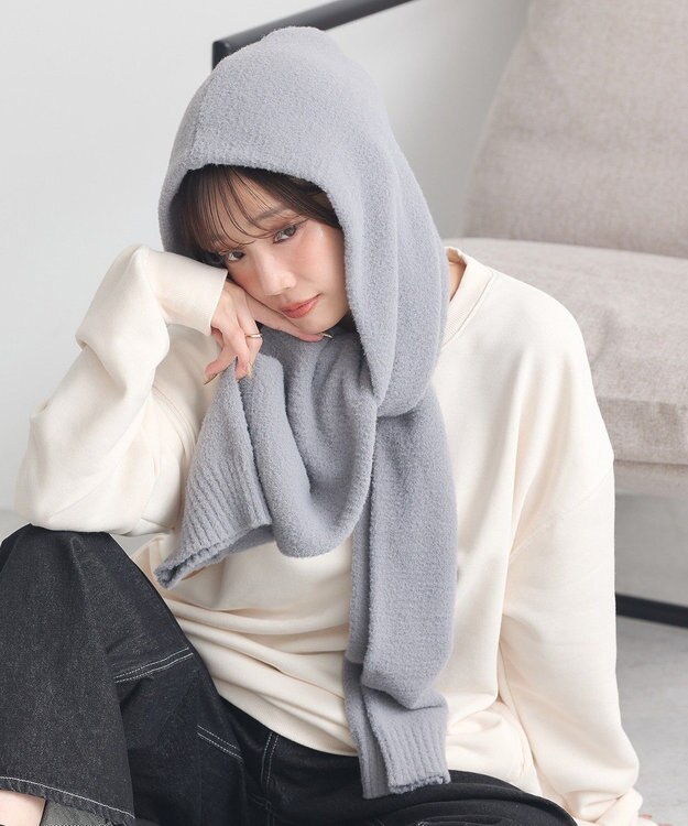 earth music&ecology 【イージーケア】パウダーシャギーフーディーマフラー Gray