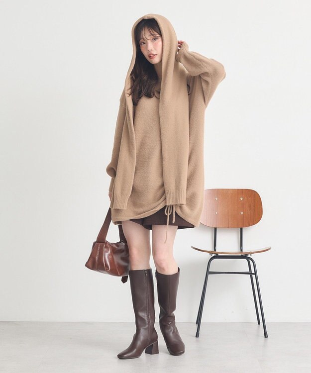 earth music&ecology 【イージーケア】パウダーシャギーフーディーマフラー Beige