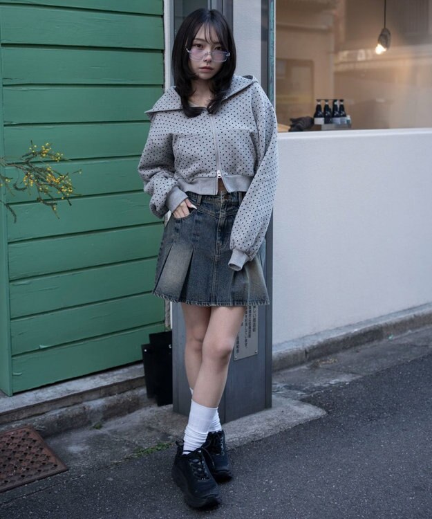 WEGO デニムプリーツミニスカート デニム中濃加工色