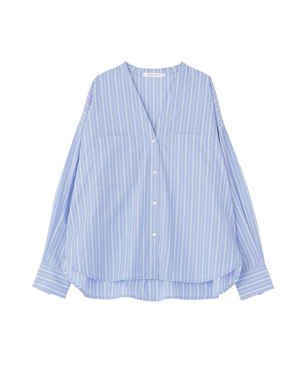 AMERICAN HOLIC 【イージーケア】ストライプVネックシャツ Sax