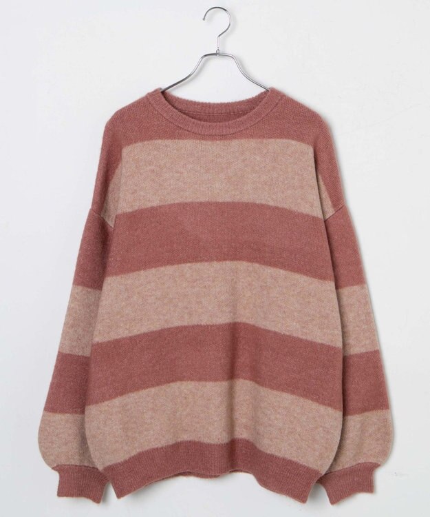 WEGO ボーダーフラッフィービッグニット ピンク