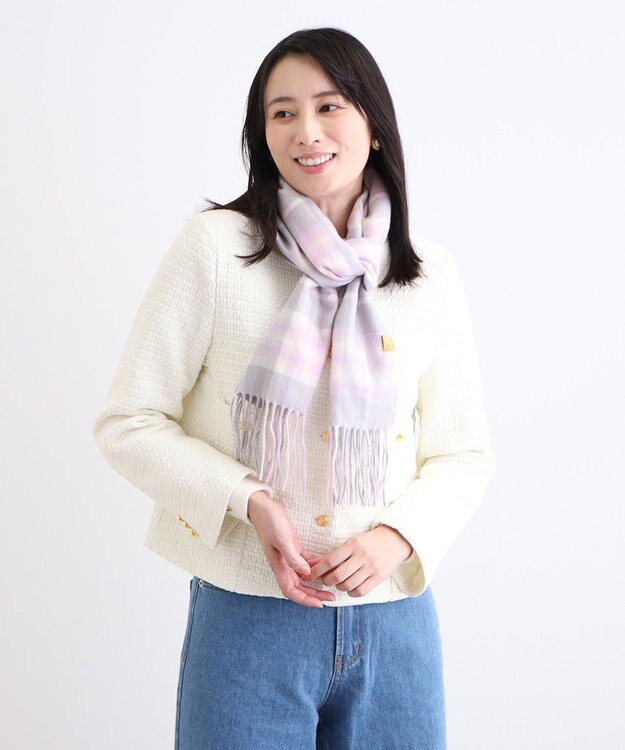 MOONBAT WEB限定【洗える】ミエル (miel) カシミヤ100％ チェックマフラー ライトグレー