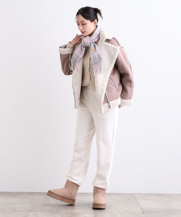 MOONBAT WEB限定【洗える】ミエル (miel) カシミヤ100％ チェックマフラー ライトグレー