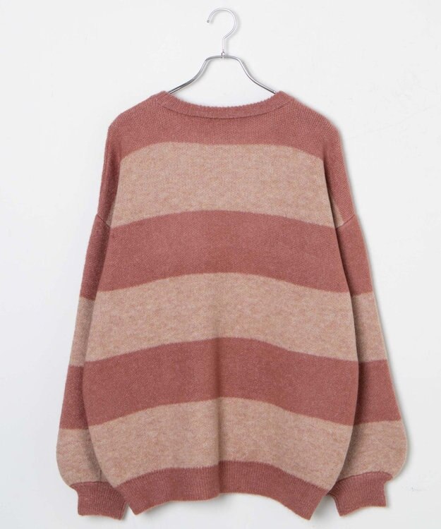 WEGO ボーダーフラッフィービッグニット ピンク