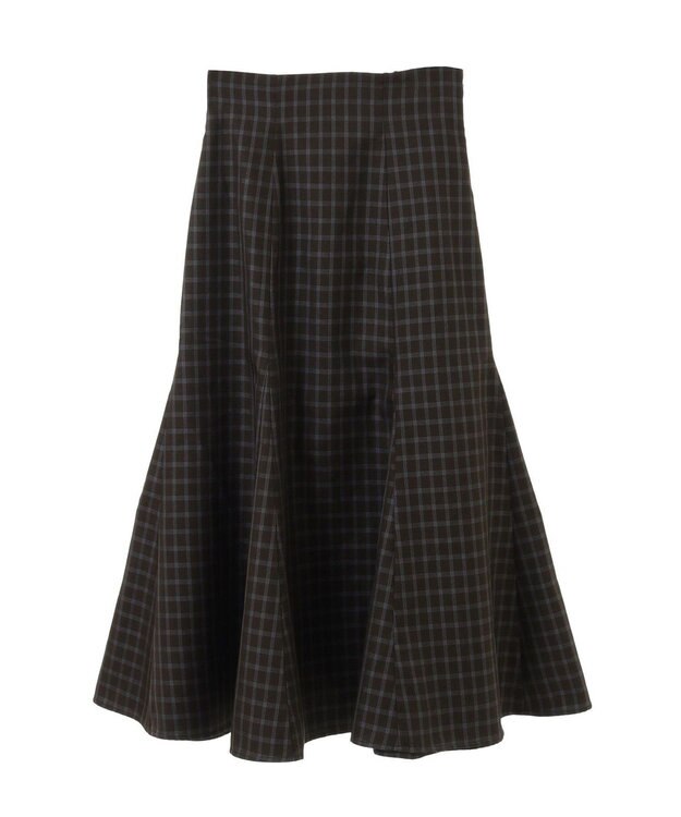 earth music&ecology 裾フレアチェックスカート Dark Brown