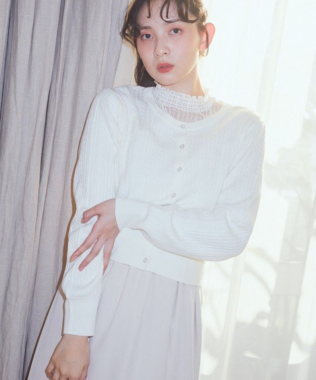 earth music&ecology ミニケーブルコンパクトカーディガン Ivory