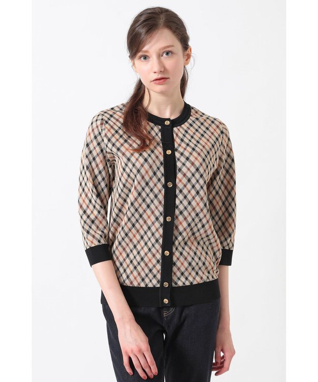 DAKS 18G シルケットコットン チェックジャカードカーディガン ハウスチェック