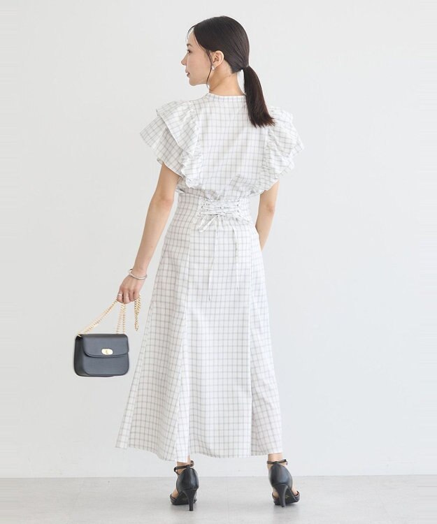 earth music&ecology 裾フレアチェックスカート Off White