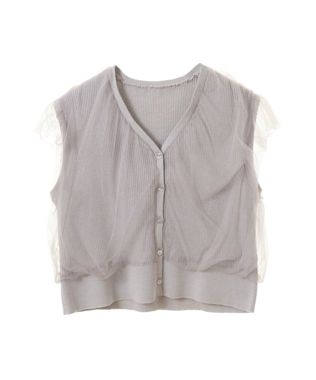 earth music&ecology チュールドッキングノースリカーディガン Light Gray