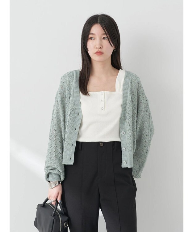 earth music&ecology 透かし編みテープヤーンカーディガン Mint