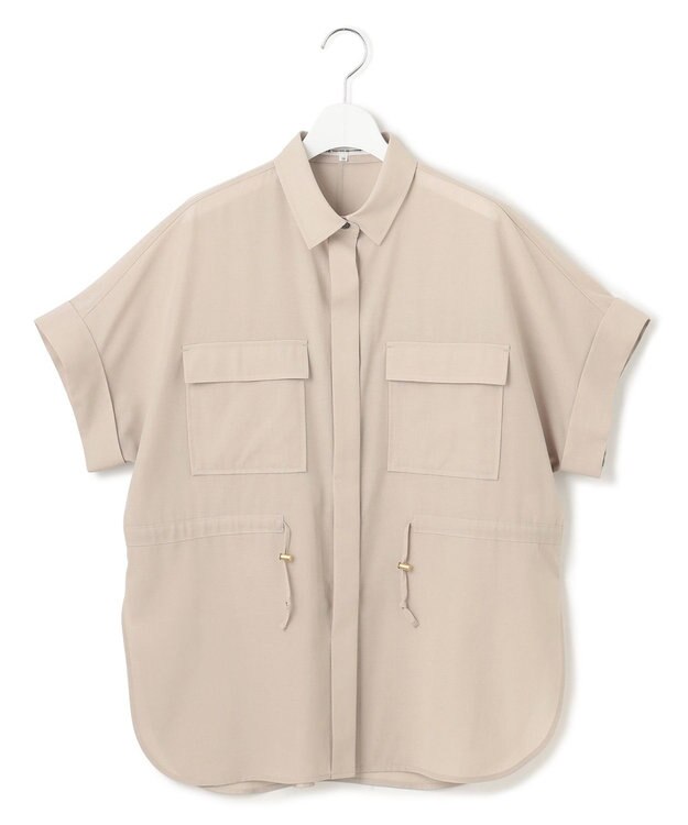 23区 【洗える】ライトシアーマットクロス ミリタリーディティール シャツ ベージュ系