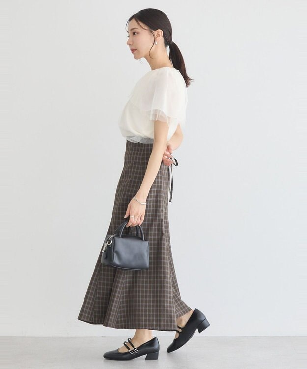 earth music&ecology 裾フレアチェックスカート Dark Brown