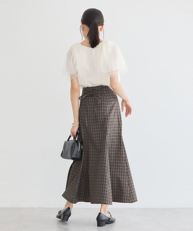 earth music&ecology 裾フレアチェックスカート Dark Brown