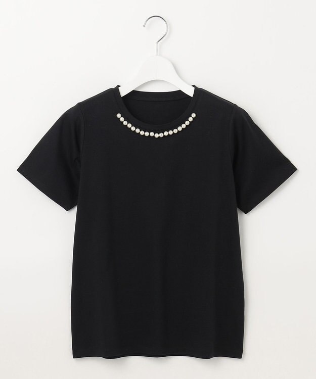 Feroux 【UVケア】パールネック Tシャツ ブラック系