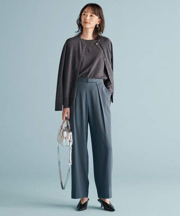 ICB L 【UVケア・洗える】ウール2WAYストレッチ ワイドストレートパンツ ダルブルー系