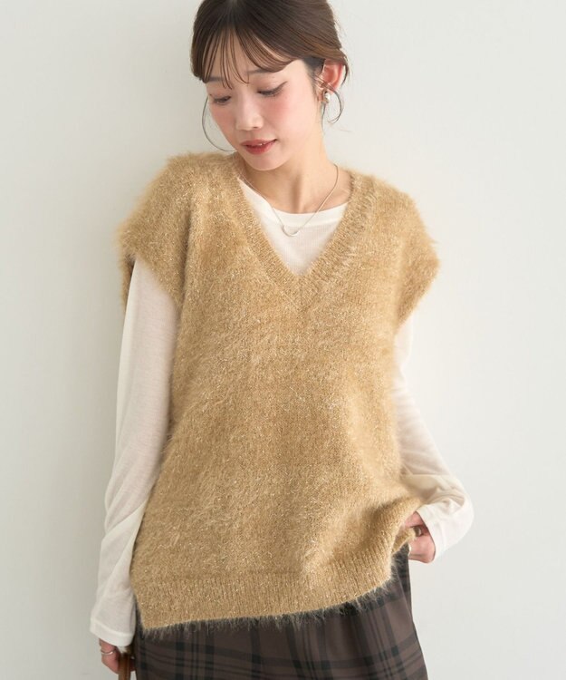 earth music&ecology 【予約】キャットライクヤーンニットベスト キャメル