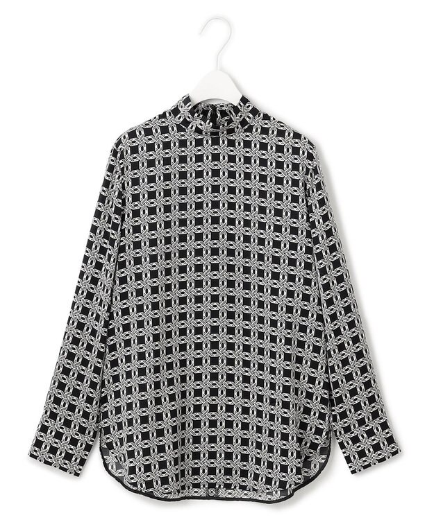 ICB 【洗える】レトロウォールペーパープリント ブラウス オフホワイト×ブラック系