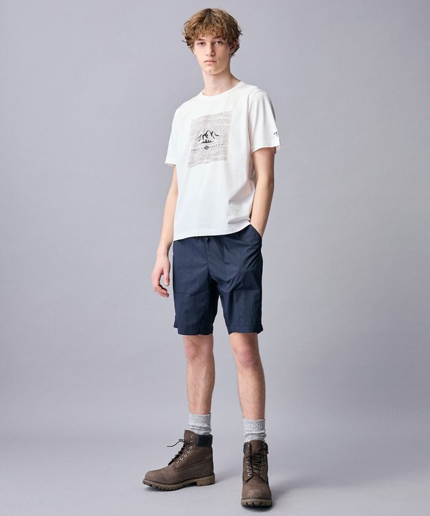 JOSEPH ABBOUD MOUNTAIN 【ゆったり】プレーティング天竺 リーフプリントアウトドア Tシャツ ホワイト系