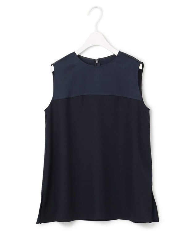 ICB 【接触冷感・UVケア・速乾・洗える】 FluidBackSatin ノースリーブブラウス ネイビー系