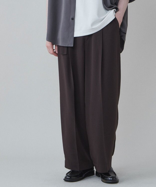 WEGO トロミ　ベルト付きワイドスラックス ダークブラウン