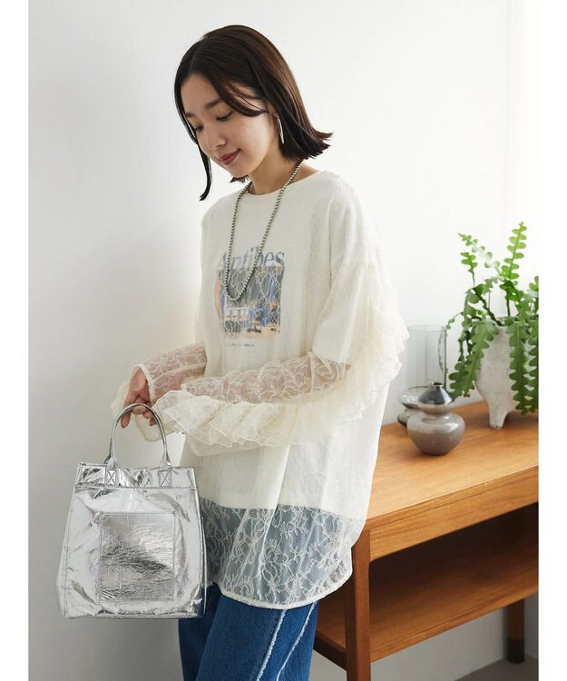 Green Parks ・ＡＮＤ　ＳＥＡＲＣＨ　レーシーラッフルスリーブチュニック Ivory