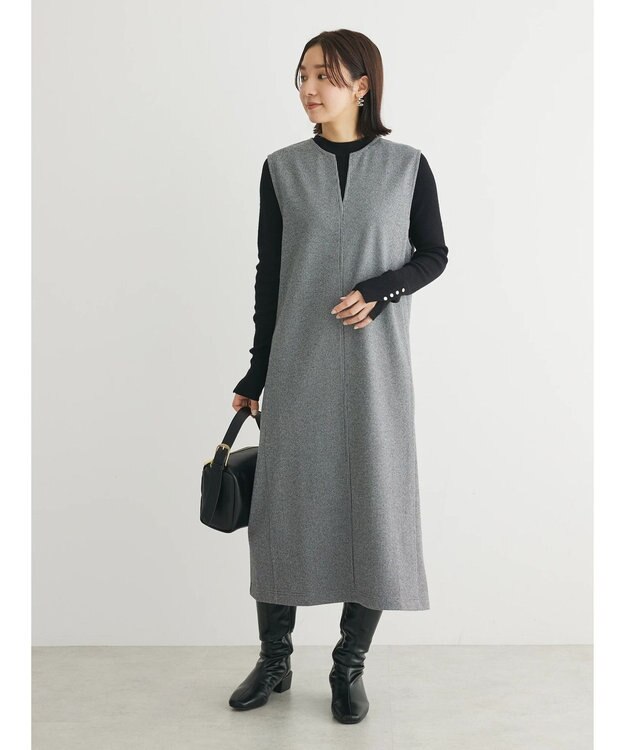 Green Parks 柄圧縮ポンチキーネックジャンスカ Black