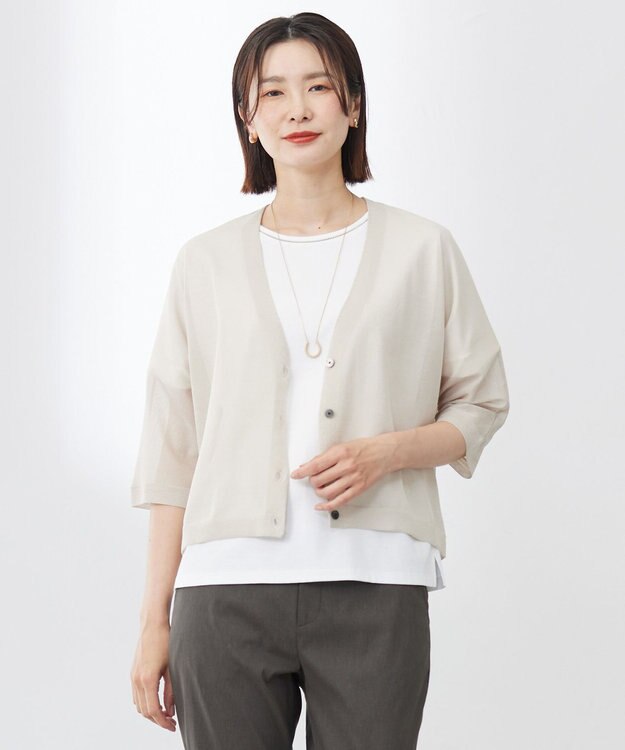 J.PRESS LADIES S 【WEB限定カラーあり・洗える】SHEER LIGHT KNIT Vネック カーディガン ベージュ系