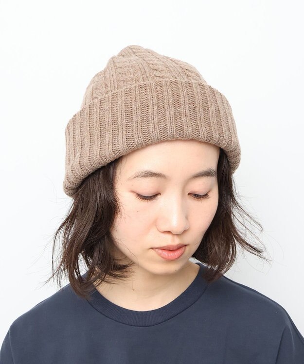 WHITE MAILS 【UNISEX】WOOL PAPER DOUBLE KNIT ケーブルビーニー モカ