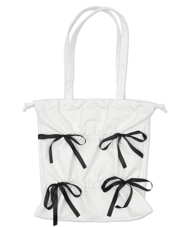 WEGO ドロストリボンギャザートート ホワイト