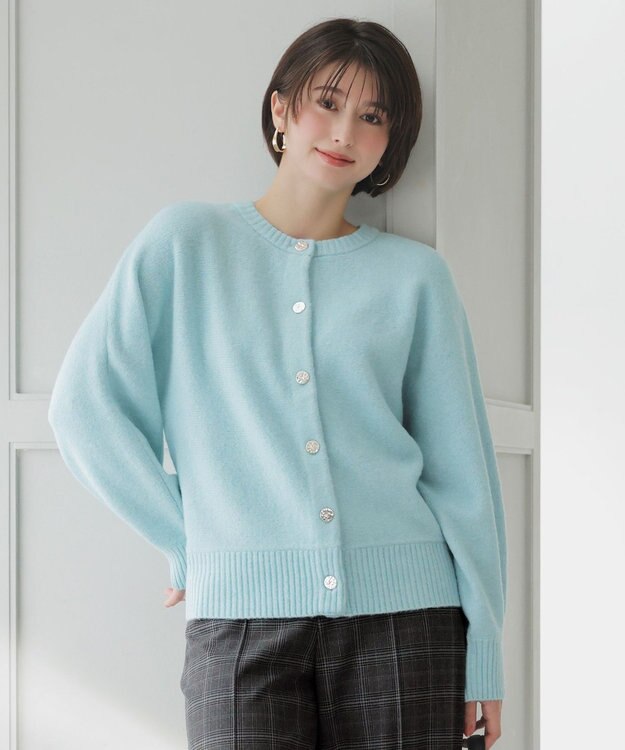 ANY SIS L 【前後着用可能】Airニット カーディガン ライトブルー