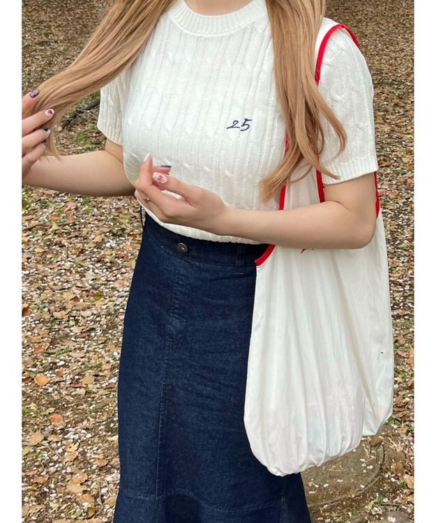 Green Parks ケーブル半袖ニット Off White