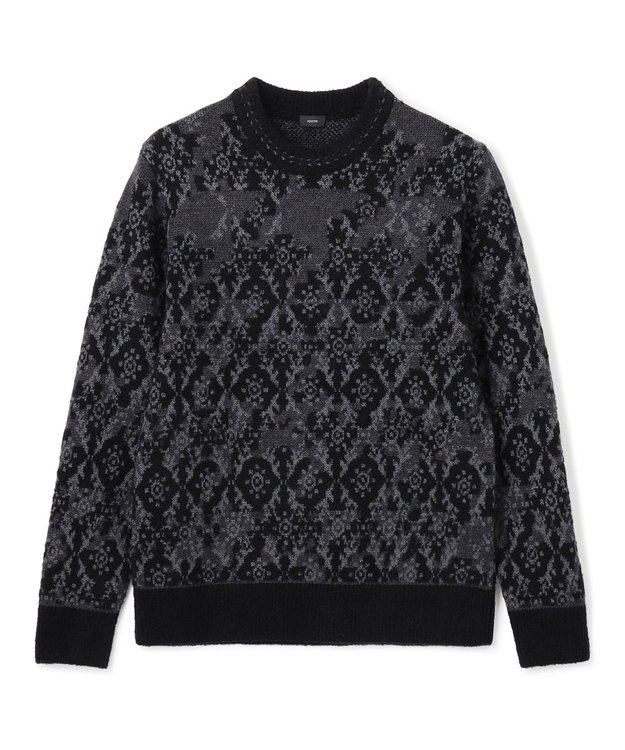 JOSEPH HOMME オーナメントブークレ　クルーネックニット ブラック系